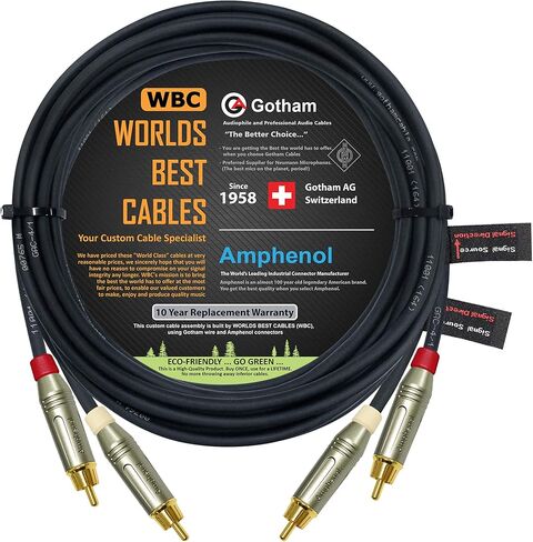 زوج كابل RCA بطول 30 قدم - Gotham GAC-4/1 (أسود) كابل توصيل صوت رباعي النجوم مع Amphenol ACPR Die-Cast، موصلات RCA مطلية بالذهب - اتجاهي in Saudi Arabia