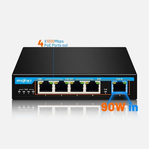PX204 4 Port Gigabit PoE Powered Switch Extender, IEEE802.3af/at/bt PoE Passthrough Switch, 1 Port 90W PoE++ in, 4 Port PoE+ 30W Out PoE Repeater for Camera,VOIP in Kuwait