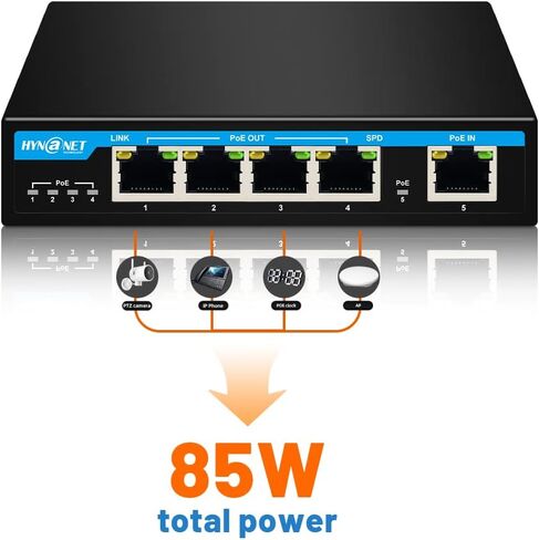 PX204 4 Port Gigabit PoE Powered Switch Extender, IEEE802.3af/at/bt PoE Passthrough Switch, 1 Port 90W PoE++ in, 4 Port PoE+ 30W Out PoE Repeater for Camera,VOIP in Kuwait