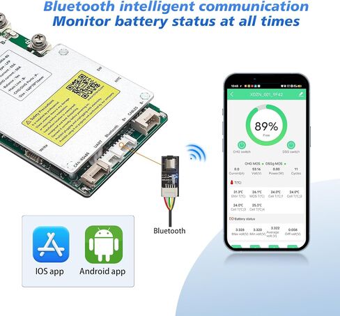 لوحة حماية Smart BMS 24V 8S LifePO4 PCB مع سلاسل توازن ووحدة بلوتوث لاسلكية لحزمة بطارية ليثيوم 8 خلايا 24 فولت (Smart BMS+RS485+CAN، 50A) in Saudi Arabia