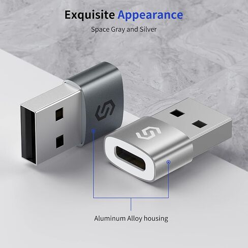SYNCWIRE USB C to USB Adapter (2 Pack), USB Type-C to USB 3.0 (Female) Adapter, Thunderbolt 3 to USB Adapter Compatible with MacBook Air 2020/MacBook 12 inch/iPad Pro 2020 and More, Grey+Silver in Saudi Arabia
