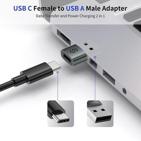 SYNCWIRE USB C to USB Adapter (2 Pack), USB Type-C to USB 3.0 (Female) Adapter, Thunderbolt 3 to USB Adapter Compatible with MacBook Air 2020/MacBook 12 inch/iPad Pro 2020 and More, Grey+Silver in Saudi Arabia
