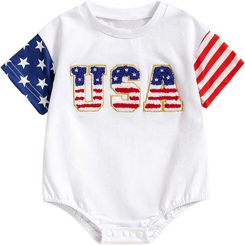 الوليد بيبي بوي فتاة 4th من يوليو الزي الولايات المتحدة الأمريكية العلم التطريز رومبير ارتداءها يوم الاستقلال الملابس الصيفية in Kuwait