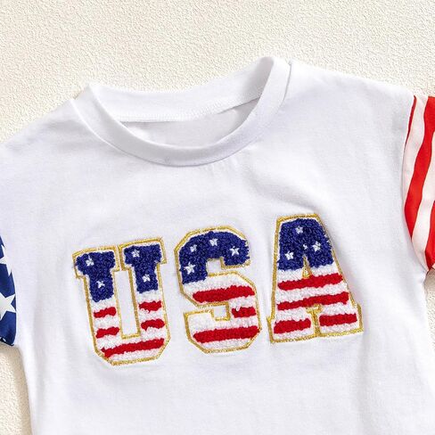 الوليد بيبي بوي فتاة 4th من يوليو الزي الولايات المتحدة الأمريكية العلم التطريز رومبير ارتداءها يوم الاستقلال الملابس الصيفية in Kuwait