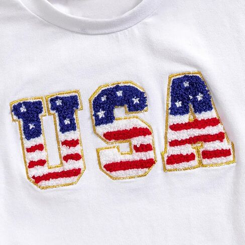 الوليد بيبي بوي فتاة 4th من يوليو الزي الولايات المتحدة الأمريكية العلم التطريز رومبير ارتداءها يوم الاستقلال الملابس الصيفية in Kuwait