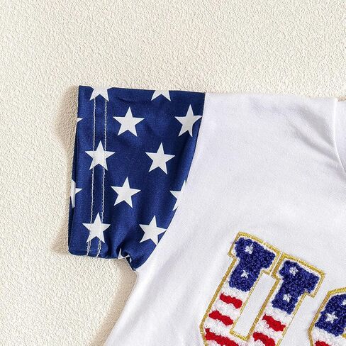 الوليد بيبي بوي فتاة 4th من يوليو الزي الولايات المتحدة الأمريكية العلم التطريز رومبير ارتداءها يوم الاستقلال الملابس الصيفية in Kuwait