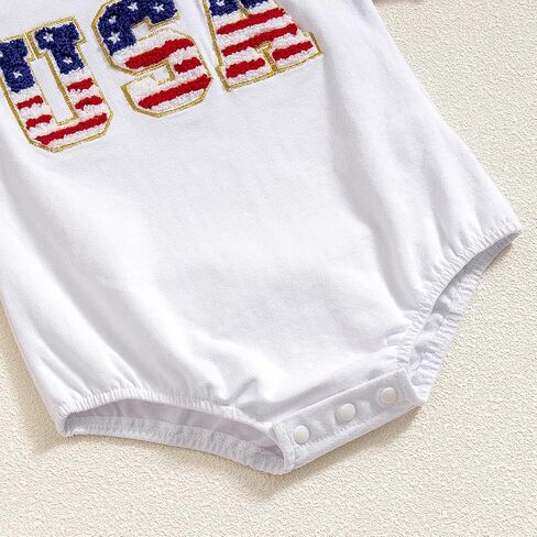 الوليد بيبي بوي فتاة 4th من يوليو الزي الولايات المتحدة الأمريكية العلم التطريز رومبير ارتداءها يوم الاستقلال الملابس الصيفية in Kuwait