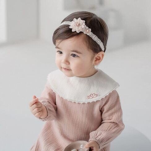 Baby Girl Headband White Lace Hairband Elastics Flower Head Wrap Hair Accessories Gift for Newborn Infant Toddlers Kids Baptism Shower Gift Birthday Wedding Party (Style 1) in Saudi Arabia