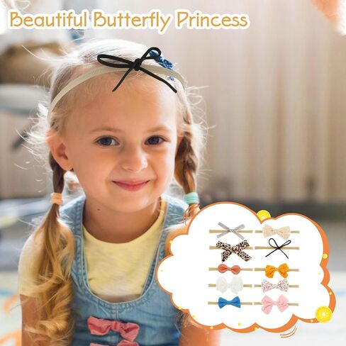 10 Pcs Baby Girl Headbands and Bows, Cute Sweet Newborn Bows Headbands, Nylon Elastics Hairbands Hair Accessories for Newborns, Infants, Toddlers, Baby, Girl(Handmade - Easy to Wear) in Saudi Arabia