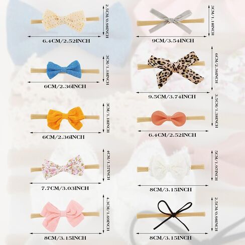 10 Pcs Baby Girl Headbands and Bows, Cute Sweet Newborn Bows Headbands, Nylon Elastics Hairbands Hair Accessories for Newborns, Infants, Toddlers, Baby, Girl(Handmade - Easy to Wear) in Saudi Arabia