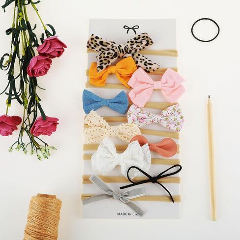 10 Pcs Baby Girl Headbands and Bows, Cute Sweet Newborn Bows Headbands, Nylon Elastics Hairbands Hair Accessories for Newborns, Infants, Toddlers, Baby, Girl(Handmade - Easy to Wear) in Saudi Arabia