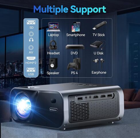 جهاز عرض SUREWHEEL مع حافظة، جهاز عرض أصلي 1080 بكسل مع واي فاي وبلوتوث، جهاز عرض خارجي بقوة 16000 لومن 400ANSI، جهاز عرض أفلام محمول للاستخدام الخارجي متوافق مع عصا التلفزيون/HDMI in Saudi Arabia