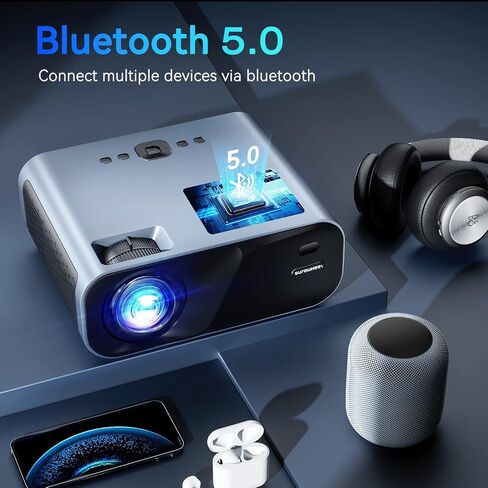 جهاز عرض SUREWHEEL مع حافظة، جهاز عرض أصلي 1080 بكسل مع واي فاي وبلوتوث، جهاز عرض خارجي بقوة 16000 لومن 400ANSI، جهاز عرض أفلام محمول للاستخدام الخارجي متوافق مع عصا التلفزيون/HDMI in Saudi Arabia