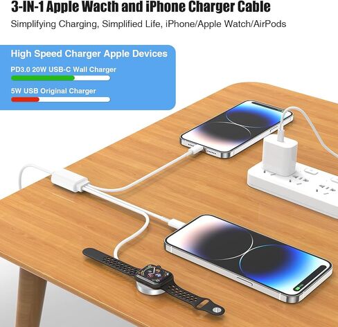 شاحن ساعة Apple، كابل شحن مغناطيسي Cabepow 3 في 1 USB C سريع لساعة iPhone وكابل شحن مغناطيسي بطول 6 أقدام مع كتلة شاحن حائط لسلسلة ساعات Apple SE/8/7/6/5/4/3/2/1 وiPhone 14 in Kuwait