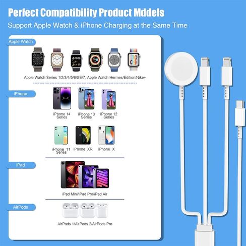 شاحن ساعة Apple، كابل شحن مغناطيسي Cabepow 3 في 1 USB C سريع لساعة iPhone وكابل شحن مغناطيسي بطول 6 أقدام مع كتلة شاحن حائط لسلسلة ساعات Apple SE/8/7/6/5/4/3/2/1 وiPhone 14 in Kuwait