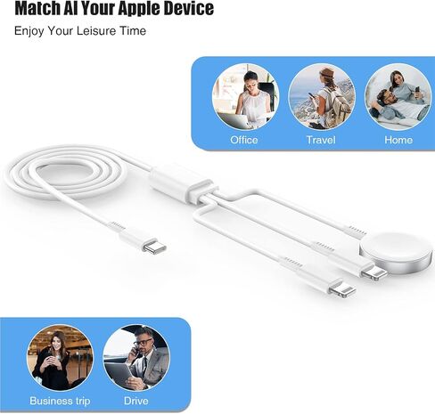 شاحن ساعة Apple، كابل شحن مغناطيسي Cabepow 3 في 1 USB C سريع لساعة iPhone وكابل شحن مغناطيسي بطول 6 أقدام مع كتلة شاحن حائط لسلسلة ساعات Apple SE/8/7/6/5/4/3/2/1 وiPhone 14 in Kuwait