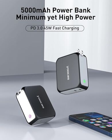 Portable Power Bank, 2in1 Hybrid Charger-5000mAh 20W Portable Charger with 45W GaN Charger-USB C Dual Ports for MacBook, Dell, Samsung, iPhone, iPad, Switch,Steam Deck and ect-Black & White in Saudi Arabia