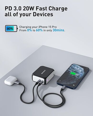 Portable Power Bank, 2in1 Hybrid Charger-5000mAh 20W Portable Charger with 45W GaN Charger-USB C Dual Ports for MacBook, Dell, Samsung, iPhone, iPad, Switch,Steam Deck and ect-Black & White in Saudi Arabia