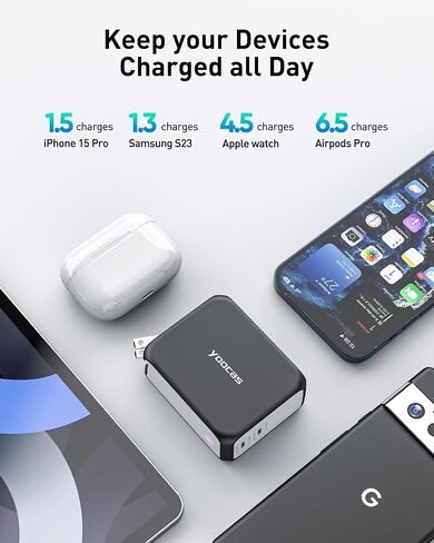 Portable Power Bank, 2in1 Hybrid Charger-5000mAh 20W Portable Charger with 45W GaN Charger-USB C Dual Ports for MacBook, Dell, Samsung, iPhone, iPad, Switch,Steam Deck and ect-Black & White in Saudi Arabia