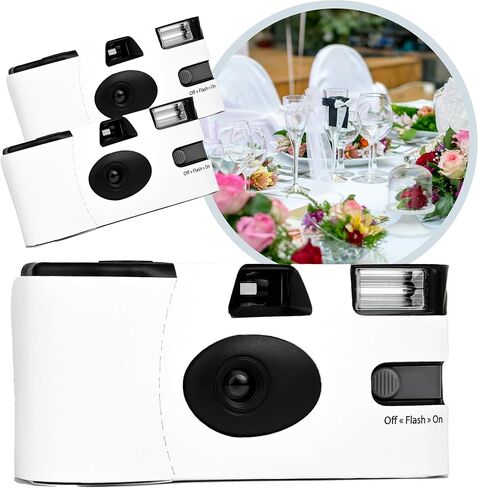 مجموعة كاميرات H&H Photo Supply يمكن التخلص منها (3 عبوات) - مجموعة كاميرات للاستخدام الفردي على شكل عظمة: مثالية لحفلات الزفاف وحفلات استقبال الأطفال وحفلات أعياد الميلاد وجميع الأحداث - فيلم ISO 400 مقاس 35 مم، 27 عرضًا، سهل الاستخدام in Saudi Arabia