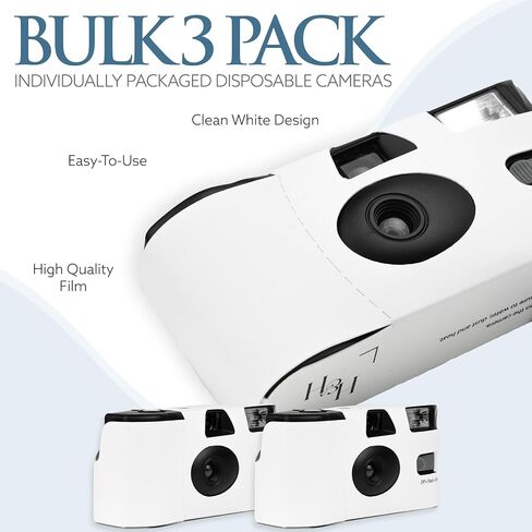 مجموعة كاميرات H&H Photo Supply يمكن التخلص منها (3 عبوات) - مجموعة كاميرات للاستخدام الفردي على شكل عظمة: مثالية لحفلات الزفاف وحفلات استقبال الأطفال وحفلات أعياد الميلاد وجميع الأحداث - فيلم ISO 400 مقاس 35 مم، 27 عرضًا، سهل الاستخدام in Saudi Arabia