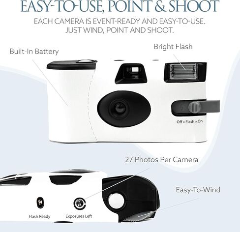 مجموعة كاميرات H&H Photo Supply يمكن التخلص منها (3 عبوات) - مجموعة كاميرات للاستخدام الفردي على شكل عظمة: مثالية لحفلات الزفاف وحفلات استقبال الأطفال وحفلات أعياد الميلاد وجميع الأحداث - فيلم ISO 400 مقاس 35 مم، 27 عرضًا، سهل الاستخدام in Saudi Arabia