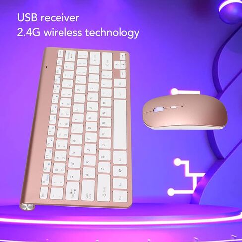 مجموعة لوحة مفاتيح وماوس 2.4G USB رفيعة ومريحة كتم صوت للكمبيوتر (ذهبي وردي) in Saudi Arabia