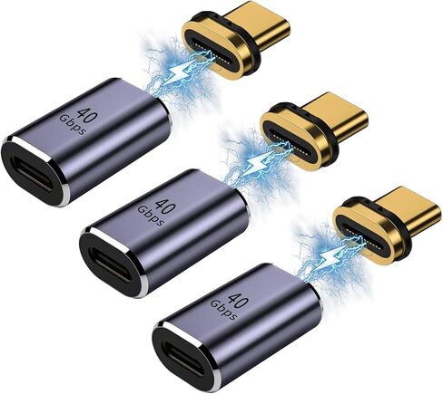 (3 عبوات) محول USB C مغناطيسي 24 دبوس من النوع C، شحن سريع PD3.1، نقل بيانات عالي السرعة 140 وات USB4، 40 جيجابايت/ثانية، مخرج 8K60 هرتز محول مغناطيسي قوي من النوع C لأجهزة USB C. in Kuwait