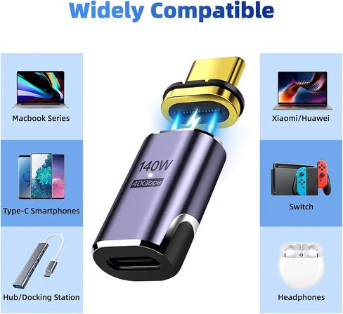 (3 عبوات) محول USB C مغناطيسي 24 دبوس من النوع C، شحن سريع PD3.1، نقل بيانات عالي السرعة 140 وات USB4، 40 جيجابايت/ثانية، مخرج 8K60 هرتز محول مغناطيسي قوي من النوع C لأجهزة USB C. in Kuwait