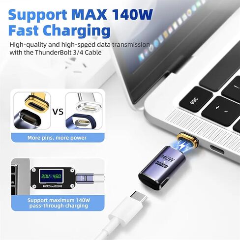 (3 عبوات) محول USB C مغناطيسي 24 دبوس من النوع C، شحن سريع PD3.1، نقل بيانات عالي السرعة 140 وات USB4، 40 جيجابايت/ثانية، مخرج 8K60 هرتز محول مغناطيسي قوي من النوع C لأجهزة USB C. in Kuwait
