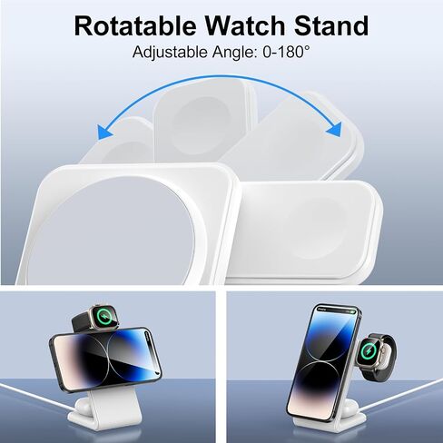 قاعدة شحن لاسلكية مغناطيسية 3 في 1، شاحن لاسلكي لـ Magsafe مع محول PD 20 وات لـ iPhone 15 14 13 12/Pro/Pro Max/Plus/Mini، Apple Watch Ultra/SE/9 إلى 2، AirPods 3/2/pro، أبيض in Saudi Arabia