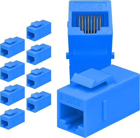 RJ45 Cat6 مقرنة مضمنة كيستون موصل، أنثى إلى أنثى RJ45 كيستون مقرنة للوحة التصحيح-لوحة الحائط إيثرنت (الأزرق-10 حزمة) in Saudi Arabia
