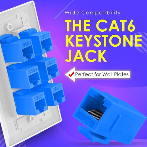 RJ45 Cat6 مقرنة مضمنة كيستون موصل، أنثى إلى أنثى RJ45 كيستون مقرنة للوحة التصحيح-لوحة الحائط إيثرنت (الأزرق-10 حزمة) in Saudi Arabia