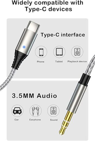 USB-C to 3.5mm Audio Cable [3.28ft, Realtek IC] 32bit/384KHz Aux Cord for Car & Headset, Compatible with iPhone 15 Pro, iPad Pro/Air, Samsung, Android Phones & Tablets in Kuwait