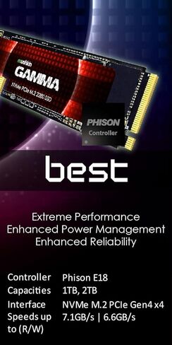 Mushkin Gamma Gen 4.0 - 8 تيرابايت PCIe Gen4 x4 NVMe 1.3 - M.2 (2280) محرك الأقراص الصلبة الداخلي للألعاب PS5 (SSD) - QLC ثلاثي الأبعاد - R/W ما يصل إلى 7,000/5,900 ميجابايت/ثانية - تشفير الأجهزة - (MKNSSDGA8TB-D8) ) in Kuwait