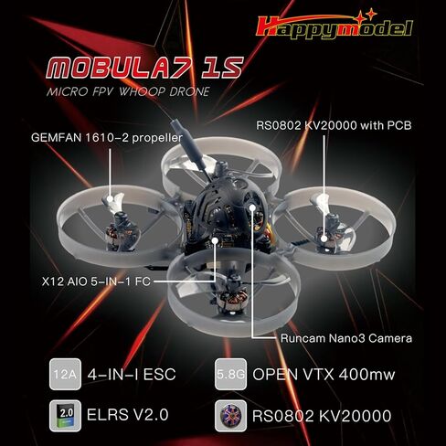 Happymodel Mobula7 1S 75mm Micro FPV Whoop بدون فرش سباق بدون طيار مع كاميرا لتجربة طيران غامرة 5-IN-1 AIO Flight Controller ExpressLRS استقبال (ELRS V3.0) in Kuwait