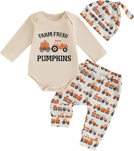 Newborn Baby Boy Halloween Outfit Farm Fresh Pumpkins Romper Pumpkin Patch Pants Sets Infant Fall Winter Clothes in Saudi Arabia