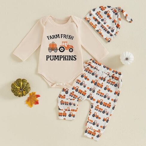 Newborn Baby Boy Halloween Outfit Farm Fresh Pumpkins Romper Pumpkin Patch Pants Sets Infant Fall Winter Clothes in Saudi Arabia