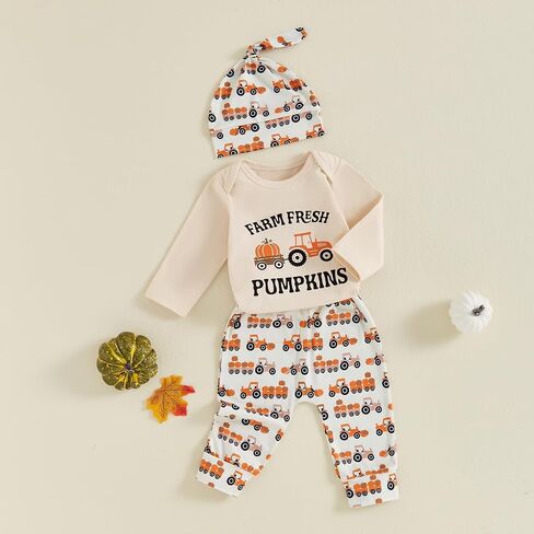 Newborn Baby Boy Halloween Outfit Farm Fresh Pumpkins Romper Pumpkin Patch Pants Sets Infant Fall Winter Clothes in Saudi Arabia