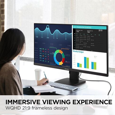 شاشة فيوسونيك VA3456-MHDJ مقاس 34 بوصة 21:9 فائقة العرض WQHD 1440p IPS مع حواف رفيعة للغاية وتصميم مريح ومدخل HDMI ومنفذ DisplayPort للمنزل والمكتب in Saudi Arabia