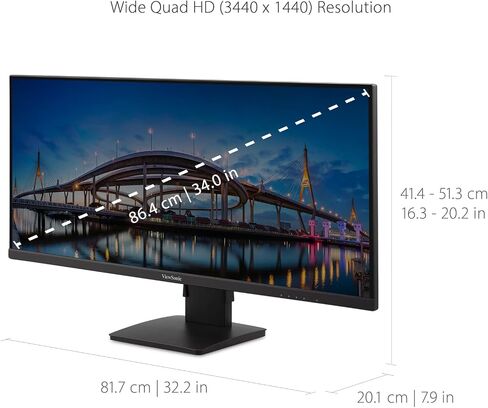 شاشة فيوسونيك VA3456-MHDJ مقاس 34 بوصة 21:9 فائقة العرض WQHD 1440p IPS مع حواف رفيعة للغاية وتصميم مريح ومدخل HDMI ومنفذ DisplayPort للمنزل والمكتب in Saudi Arabia
