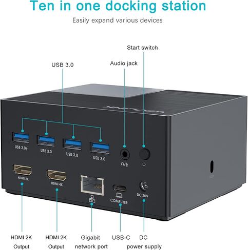 محطة إرساء USB C، WAVLINK USB C شاشة HDMI مزدوجة مع شحن 100 وات، USB C/USB 3.0 إلى HDMI مزدوج، إيثرنت، 4 USB 3.0، صوت لأجهزة MacOS وWindows، أجهزة الكمبيوتر المحمولة Dell/Surface/HP/Lenovo in Saudi Arabia