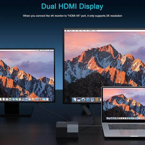 محطة إرساء USB C، WAVLINK USB C شاشة HDMI مزدوجة مع شحن 100 وات، USB C/USB 3.0 إلى HDMI مزدوج، إيثرنت، 4 USB 3.0، صوت لأجهزة MacOS وWindows، أجهزة الكمبيوتر المحمولة Dell/Surface/HP/Lenovo in Saudi Arabia