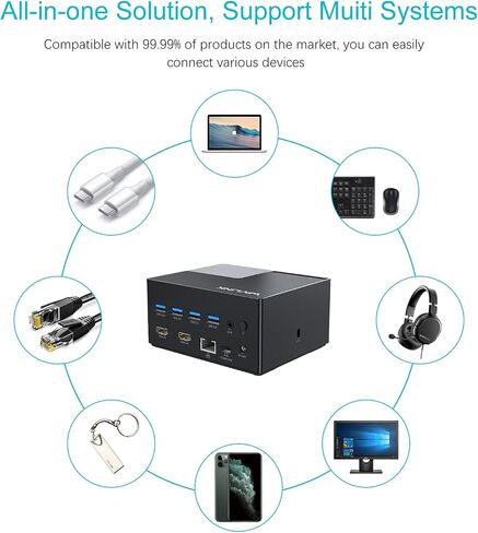 محطة إرساء USB C، WAVLINK USB C شاشة HDMI مزدوجة مع شحن 100 وات، USB C/USB 3.0 إلى HDMI مزدوج، إيثرنت، 4 USB 3.0، صوت لأجهزة MacOS وWindows، أجهزة الكمبيوتر المحمولة Dell/Surface/HP/Lenovo in Saudi Arabia
