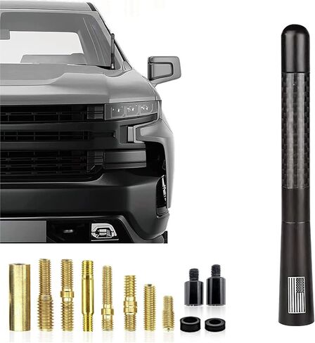 Pack-1 American Flag Car Antenna Replacement, 4.7In Carbon Fiber Vehicle Signal Receiver Replacement Compatible with Ford F150, Dodge RAM 1500 2500 3500, Jeep, Toyota, Nissan, Mazda (Black) in Saudi Arabia