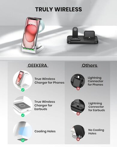 GEEKERA 3 in 1 Wireless Charging Station for Apple, Fast Wireless Charger Stand Dock for iPhone 17 16 15 14 13 12 11 Pro Max Plus XR XS X, Apple Watch Ultra/11/10/9/SE/8/7/6/5/4/3/2, AirPods Pro/4/3/2 in Saudi Arabia