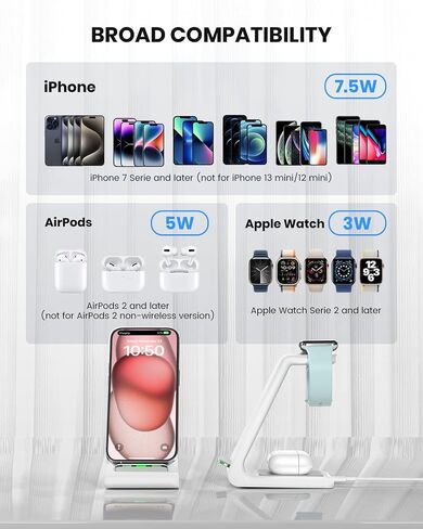 GEEKERA 3 in 1 Wireless Charging Station for Apple, Fast Wireless Charger Stand Dock for iPhone 17 16 15 14 13 12 11 Pro Max Plus XR XS X, Apple Watch Ultra/11/10/9/SE/8/7/6/5/4/3/2, AirPods Pro/4/3/2 in Saudi Arabia