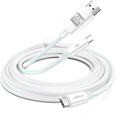 JSAUX 4K USB C to HDMI Cable with PD 100W Charging Port, 2-in-1 Type C to HDMI [ Thunderbolt 3 Compatible] Compatible with iPhone 15 Pro Max, MacBook, Samsung DeX, iMac, iPad Pro, Surface-White in Saudi Arabia