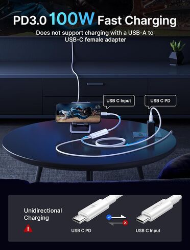 JSAUX 4K USB C to HDMI Cable with PD 100W Charging Port, 2-in-1 Type C to HDMI [ Thunderbolt 3 Compatible] Compatible with iPhone 15 Pro Max, MacBook, Samsung DeX, iMac, iPad Pro, Surface-White in Saudi Arabia
