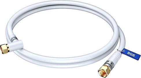 RG6 COAXIAL Cable with 90-Degree Angled Connector - 2ft / White - Triple Shielded, Non-Oxygen Copper Cable Wire for TV, Internet & More - Flexible Coax Cable Cord in Saudi Arabia